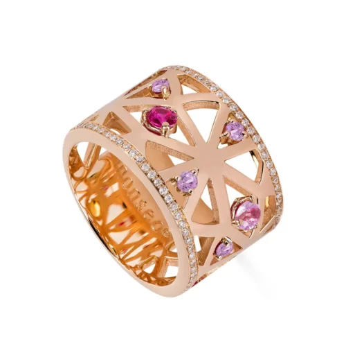 Pink Gold High Dream Diamonds Sapphires Ring