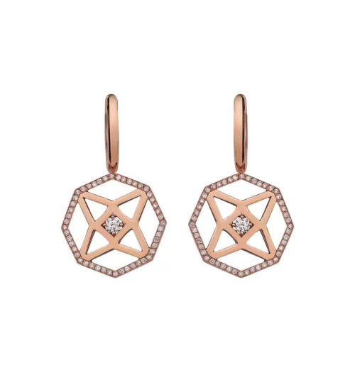 Pink Gold Diamonds Full Octogon Solitaire Earrings