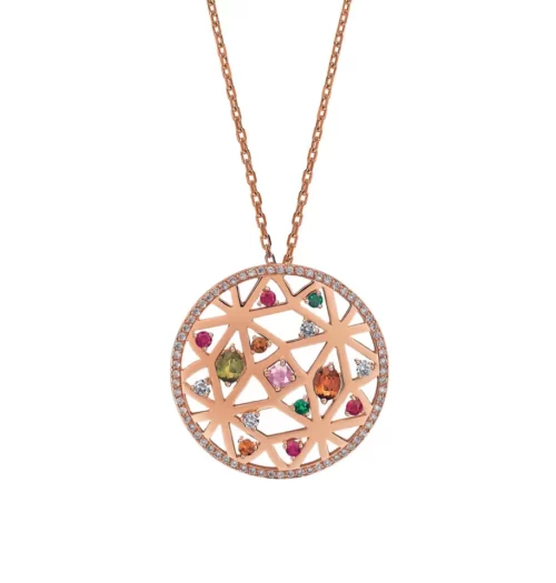 Gold Colorful Gemstones Diamonds Necklace