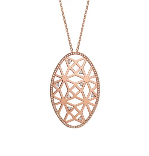 Pink Gold Diamonds Oval Necklace